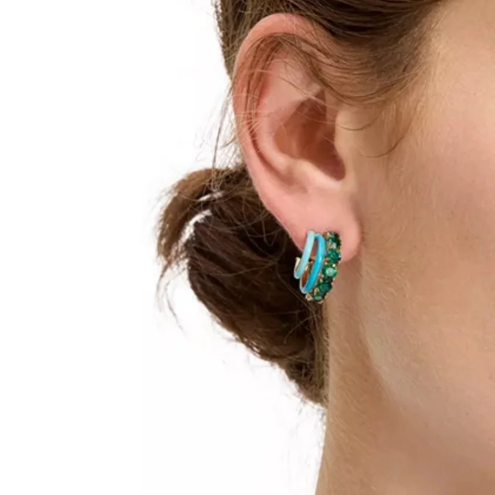Kate Spade Hint of Shimmer Stacked Huggie Earrings in Turquoise.